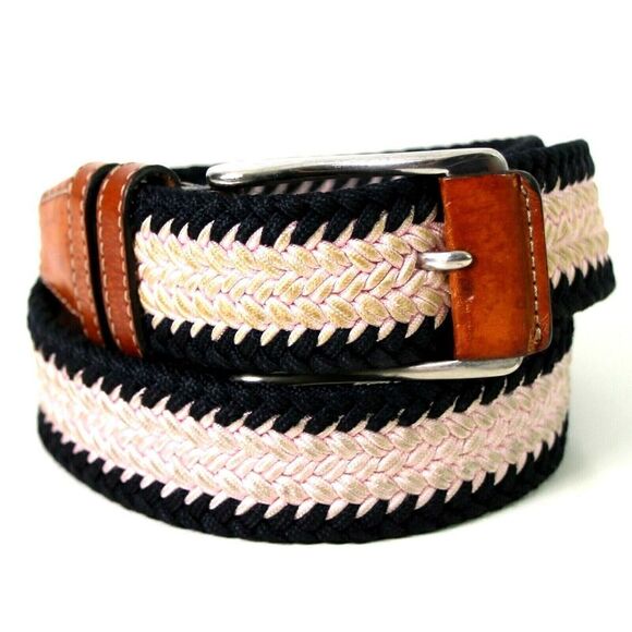 TRAFALGAR BROWN GENUINE LEATHER PINK BLACK ELASTIC GOLF CASUAL DRESS BELT 34(I41 - Picture 1 of 8